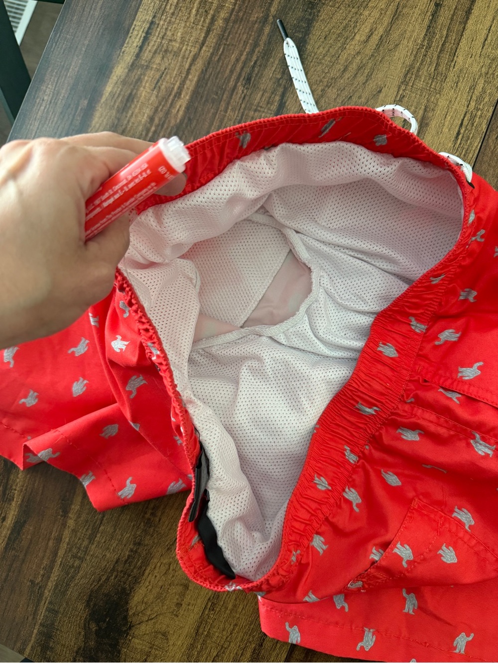 Eddie Bauer Yeti Red Swim Board Shorts with White Drawstring - Picture 5 of 5